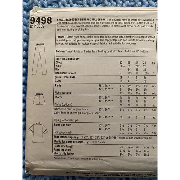 Simplicity sewing pattern  9498 kids top pants shorts - Picture 4 of 5